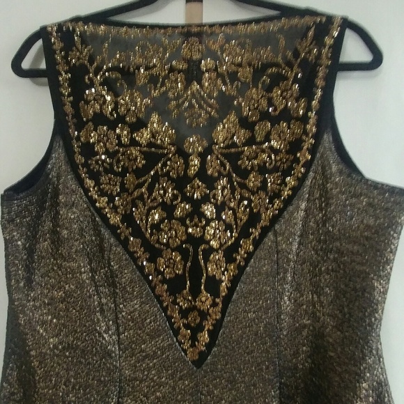 VTG Joseph Ribkoff Metallic Gold Black Dress Gown - Picture 3 of 8